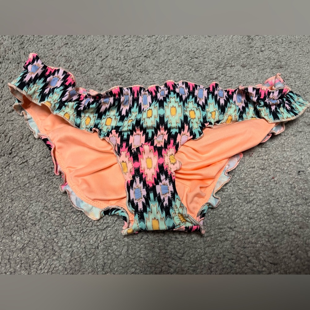 Victoria's Secret Peach and Multicolor Ruffle Bikini Bottoms